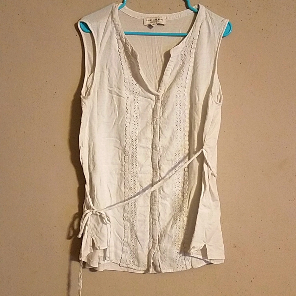 White ButtonDown Maternity Top With Tie Waist